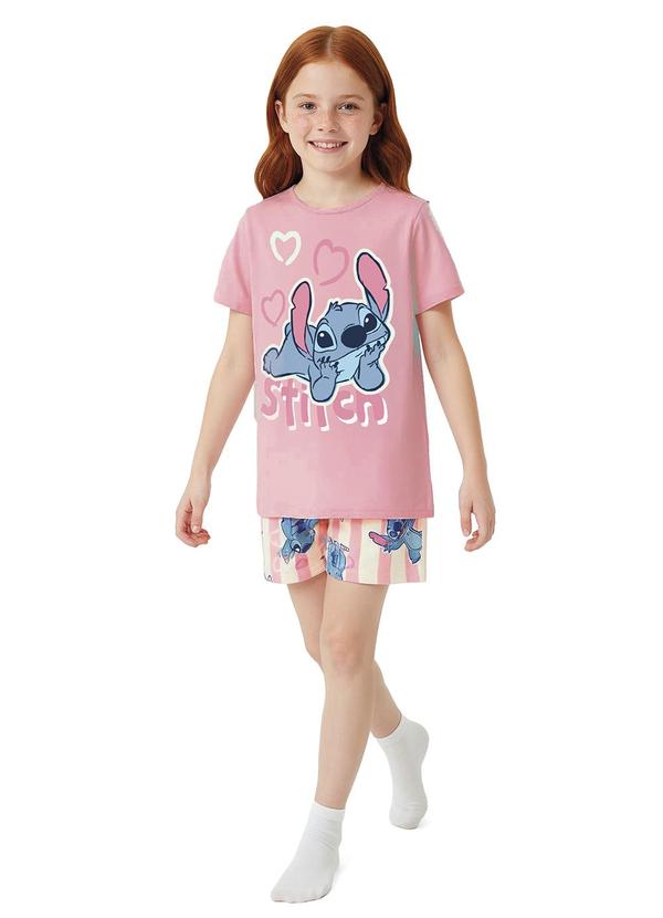 Pijama Stitch Stripes Disney® Rosa Claro
