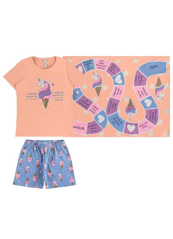 Pijama Unicórnio e Fronha Laranja Claro