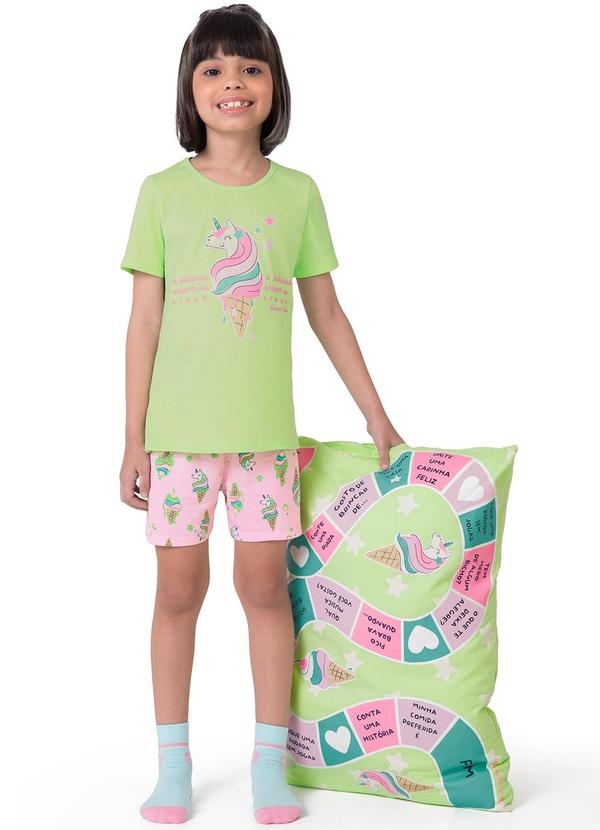 Pijama Unicórnio e Fronha Verde Claro