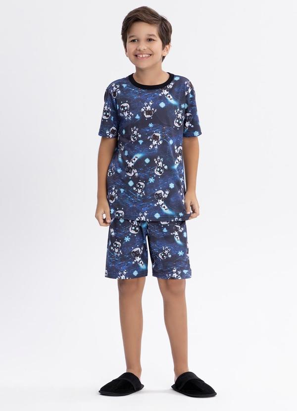Pijama Unissex com Bermuda e Camiseta Azul