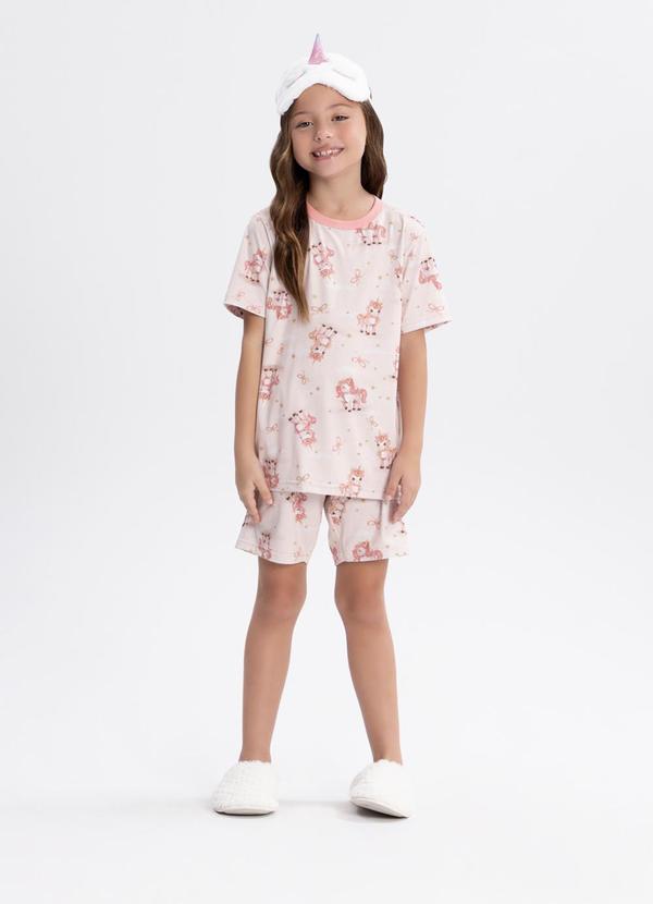 Pijama Unissex com Bermuda e Camiseta Bege