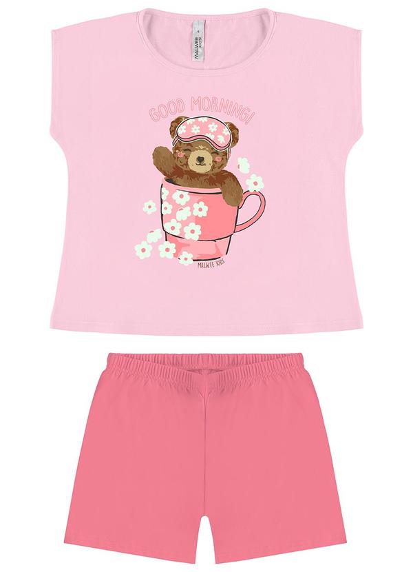 Vista 2 Pijama Ursinho que Brilha no Escuro Rosa Claro Malwee Kids Malwee Kids