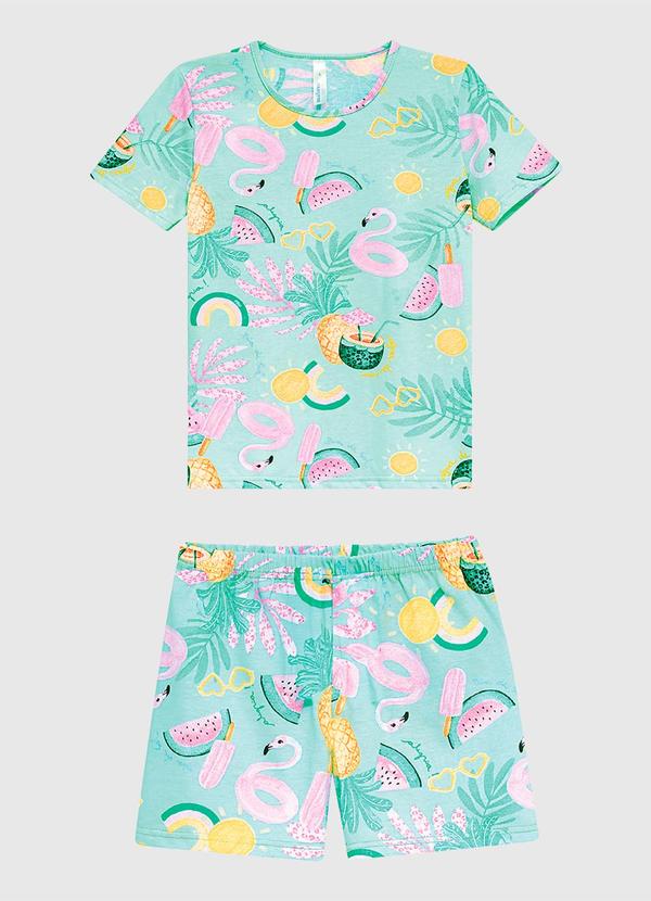 Pijama Verão Tropical Verde Água