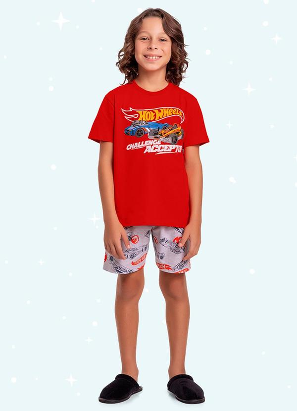 Conjunto Pijama Camisa e Bermuda Hotwheels Laranja