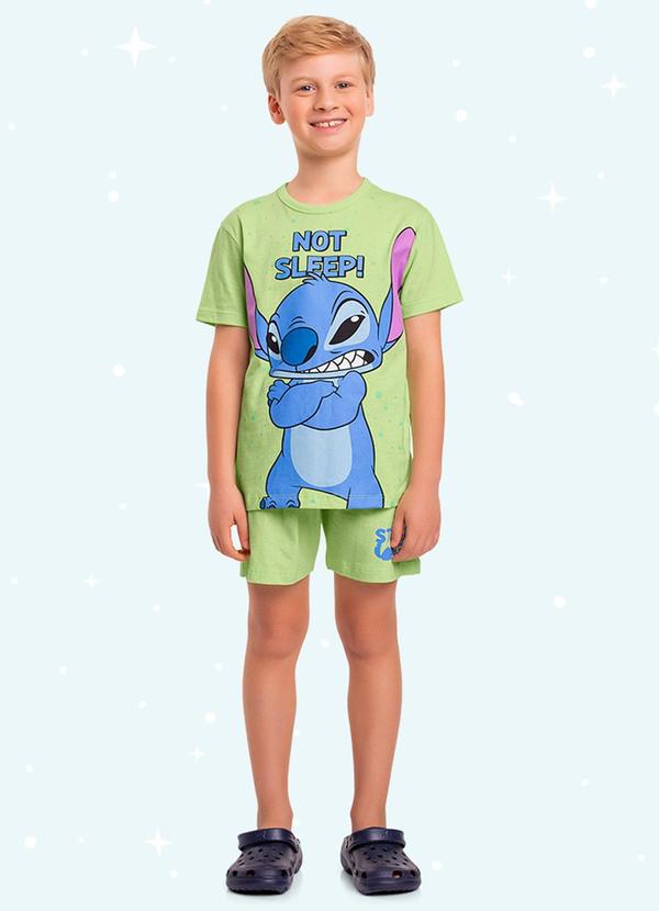 Conjunto Pijama Camiseta e Bermuda Lilo & Stitch Verde