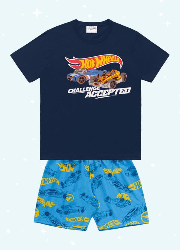 Conjunto Pijama Camiseta e Bermuda Hotwheels Azul