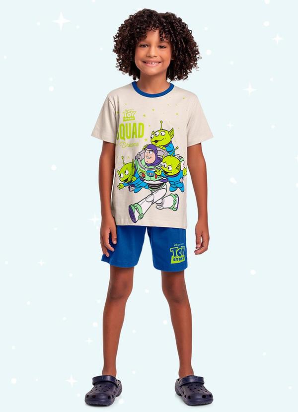 Conjunto Pijama Camiseta e Bermuda Toy Story Bege