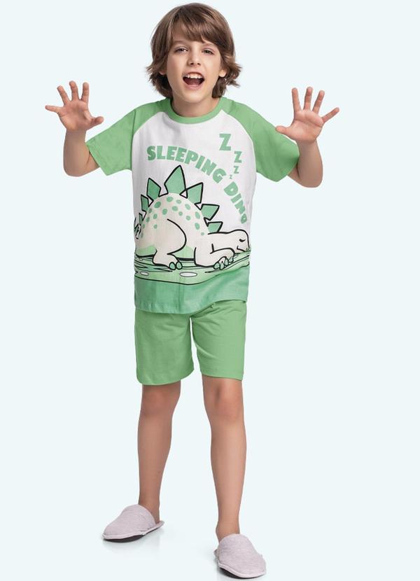 Vista 2 Conjunto Pijama Camiseta e Bermuda Verde Fakini Kids Fakini Kids