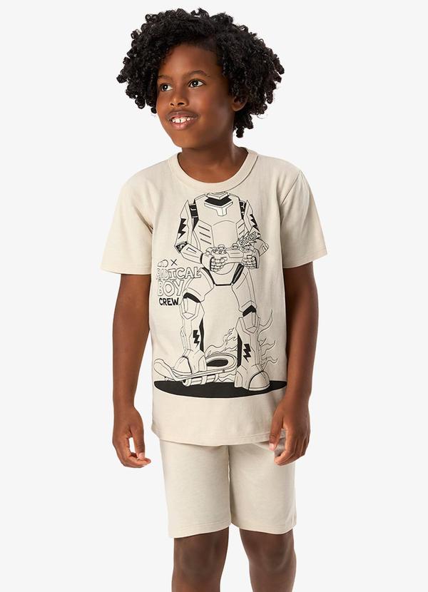 Pijama Camiseta com Bermuda Infantil Bege