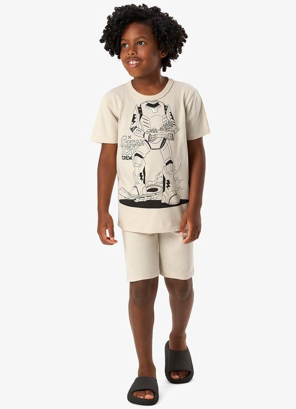 Pijama Camiseta com Bermuda Infantil Bege
