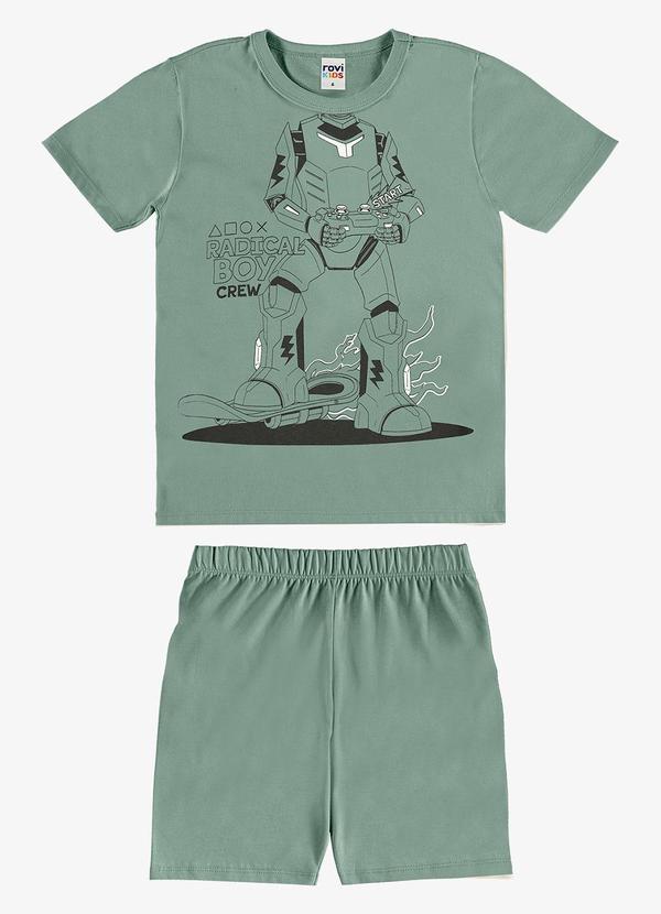 Pijama Camiseta com Bermuda Infantil Verde
