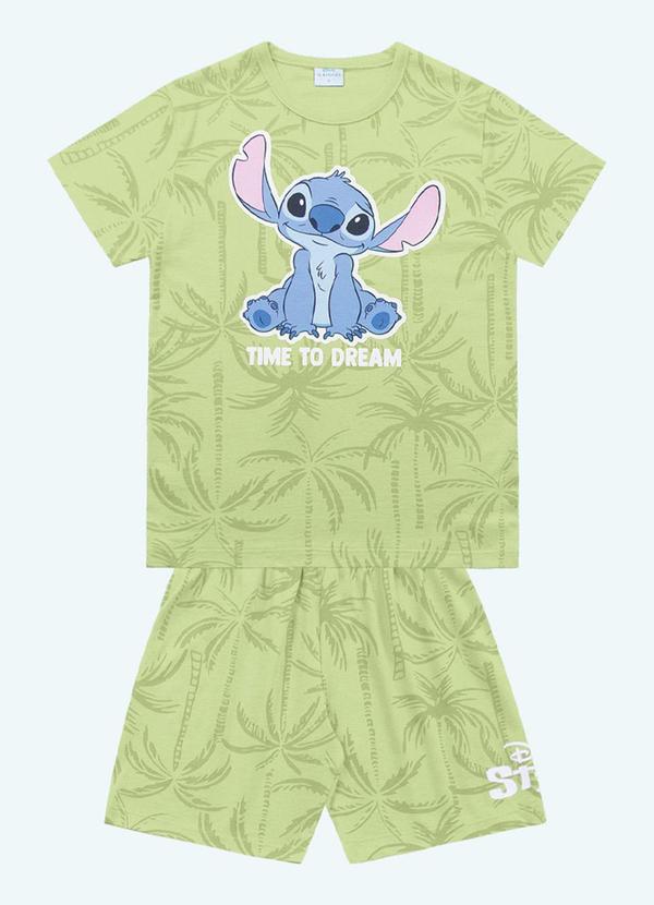 Vista 2 Pijama Camiseta e Bermuda Lilo & Stitch Verde Fakini Kids Fakini Kids
