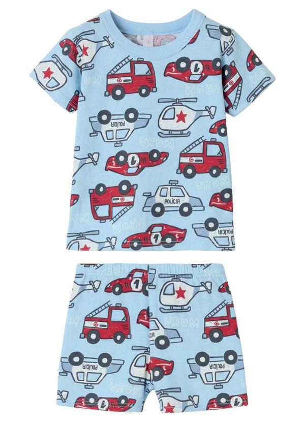 Pijama Carros que Brilha no Escuro Azul Claro
