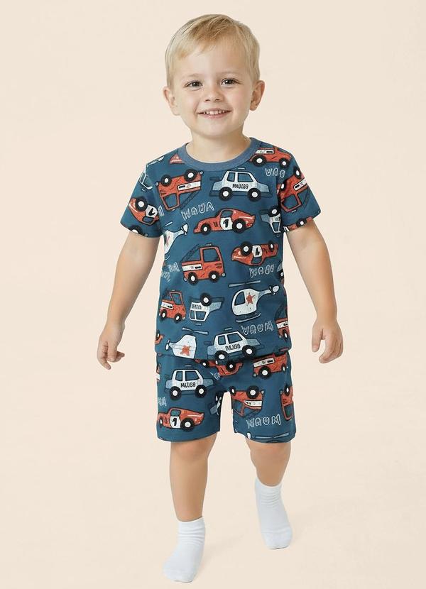 Pijama Carros que Brilha no Escuro Azul Escuro