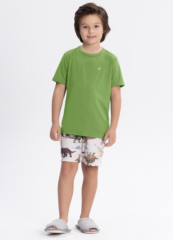 Pijama com Camiseta e Bermuda Estampada Verde