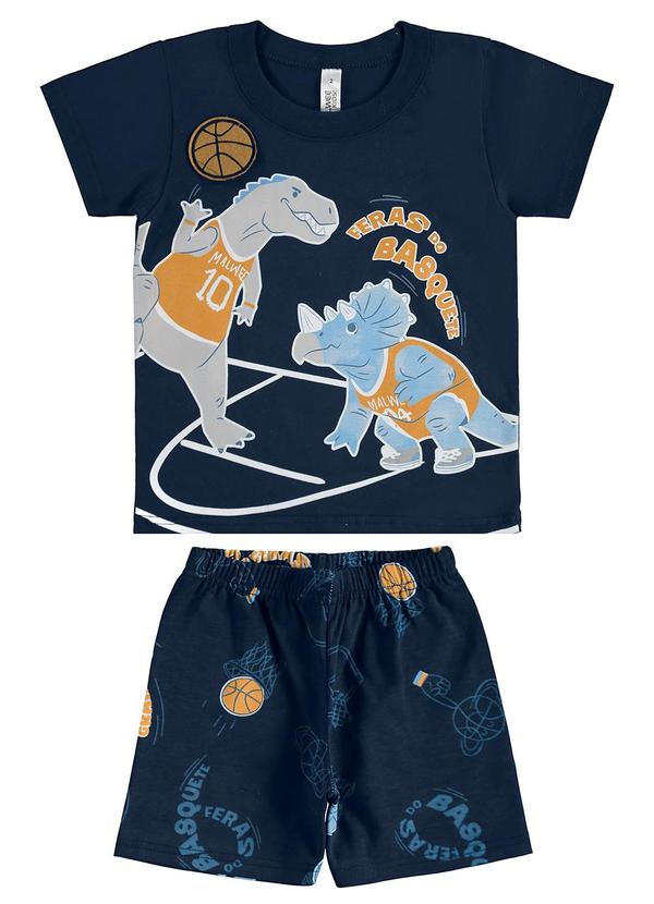 Vista 2 Pijama Dinos que Brilha no Escuro Azul Marinho Malwee Kids Malwee Kids