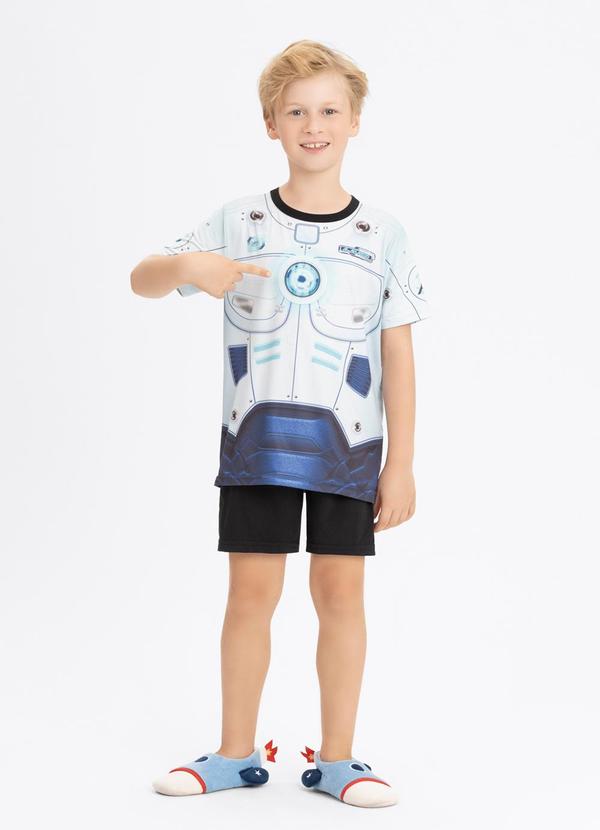 Pijama em Malha com Camiseta e Bermuda Preto