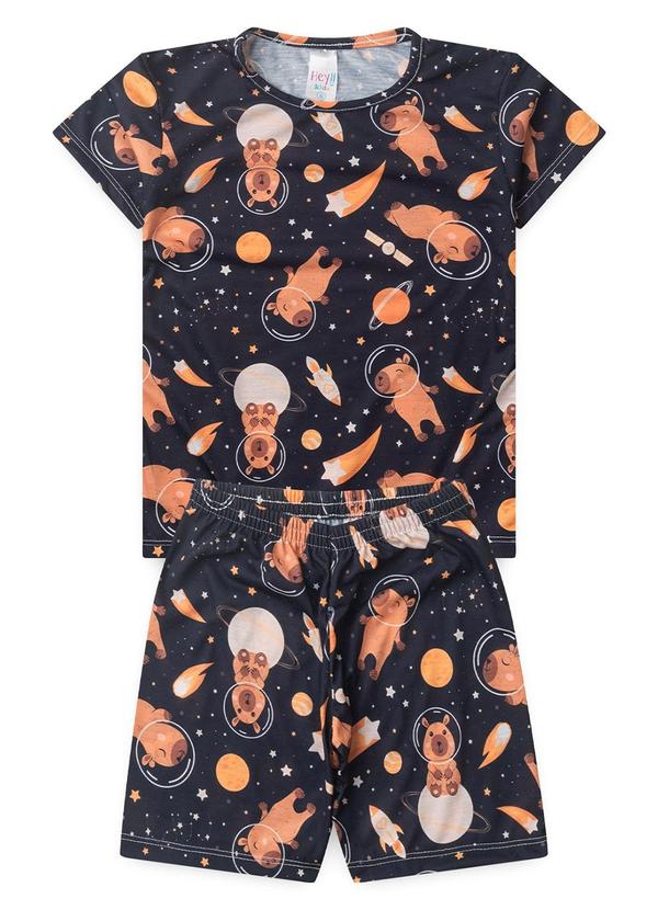 Vista 2 Pijama Feminino Verão Capivara Espaço Preto Atelie Da Crianca Atelie Da Crianca