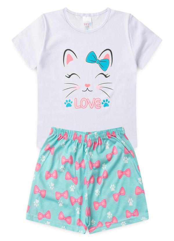 Vista 2 Pijama Feminino Verão Gato Laço Branco Atelie Da Crianca Atelie Da Crianca