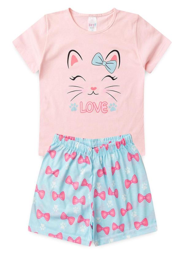 Vista 2 Pijama Feminino Verão Gato Laço Rosa Atelie Da Crianca Atelie Da Crianca