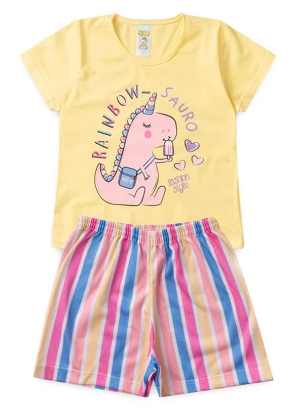 Vista 2 Pijama Feminino Verão Rainbow-Sauro Amarelo Atelie Da Crianca Atelie Da Crianca