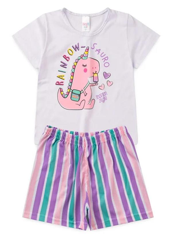 Vista 2 Pijama Feminino Verão Rainbow-Sauro Branco Atelie Da Crianca Atelie Da Crianca