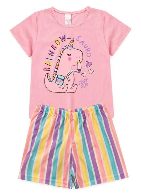 Vista 2 Pijama Feminino Verão Rainbow-Sauro Rosa Atelie Da Crianca Atelie Da Crianca
