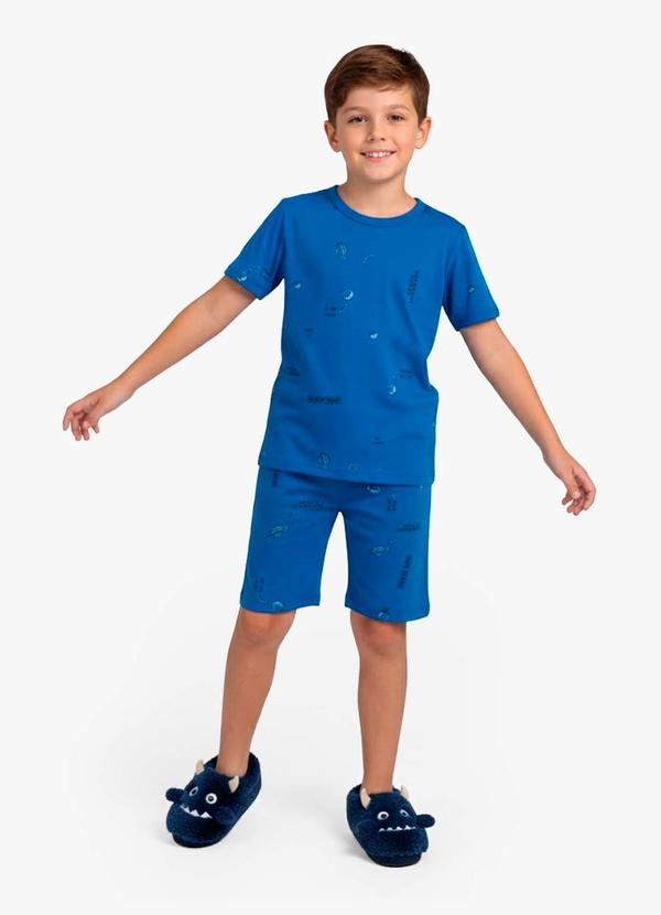 Pijama Infantil Camiseta e Bermuda Azul
