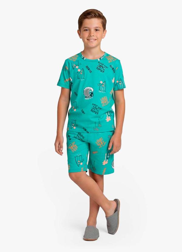 Pijama Infantil Camiseta e Bermuda Azul