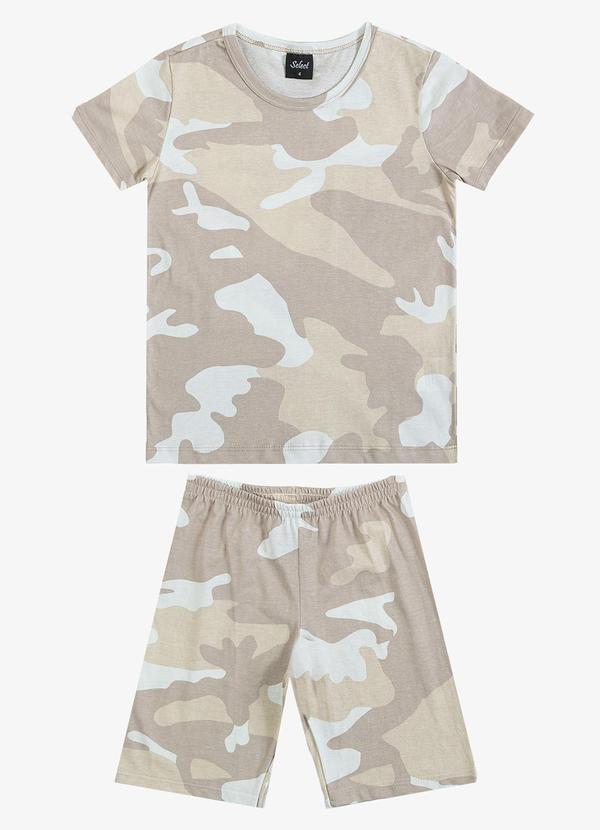 Vista 2 Pijama Infantil Camiseta e Bermuda Bege Select Select