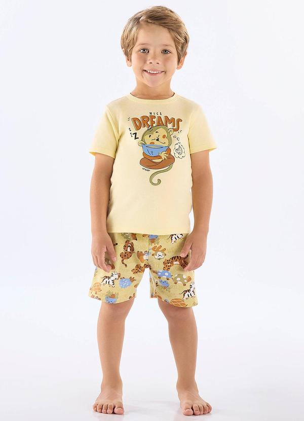 Pijama Infantil Camiseta e Bermuda Amarelo