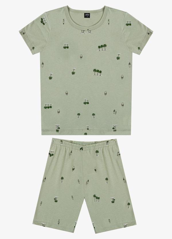Pijama Infantil Camiseta e Bermuda Verde
