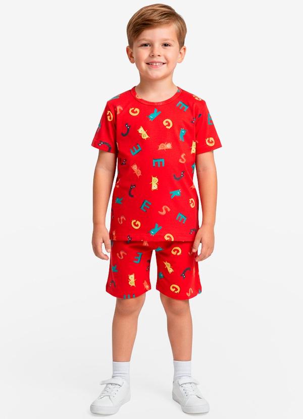 Pijama Infantil Camiseta e Bermuda Vermelho