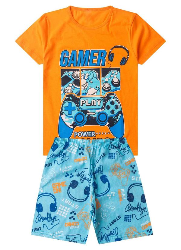Vista 2 Pijama Infantil Menino Brilha no Escuro Laranja Select Select