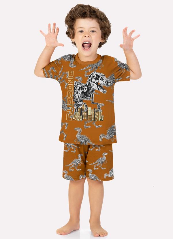 Pijama Infantil Menino Dinossauro Amarelo