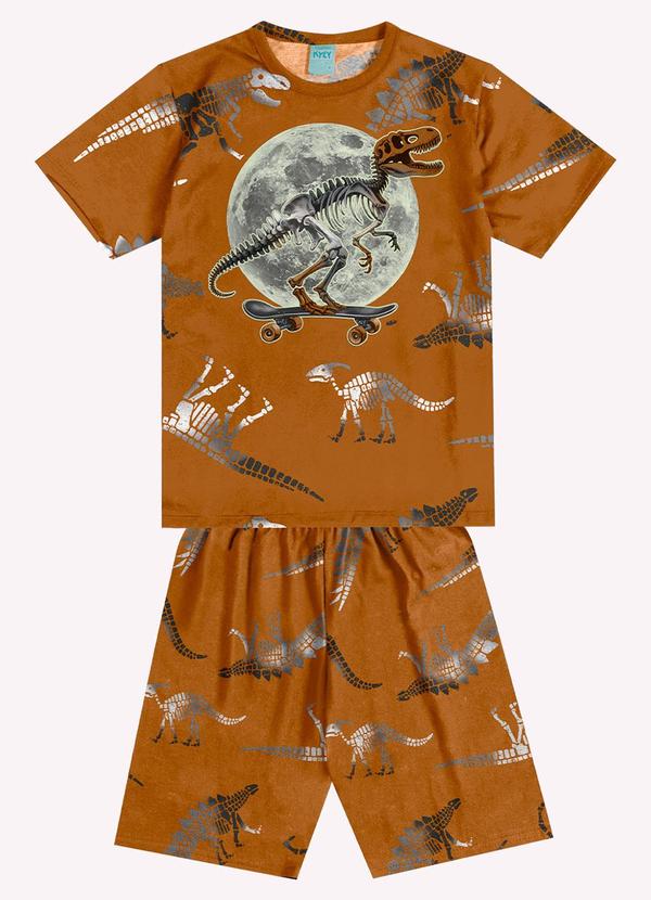 Vista 2 Pijama Infantil Menino Dinossauro Marrom Kyly Kyly