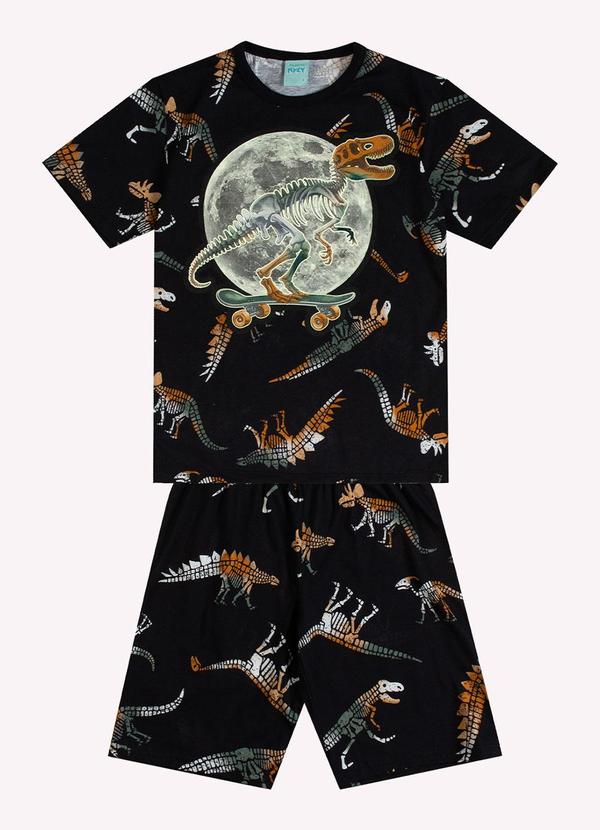 Vista 2 Pijama Infantil Menino Dinossauro Preto Kyly Kyly