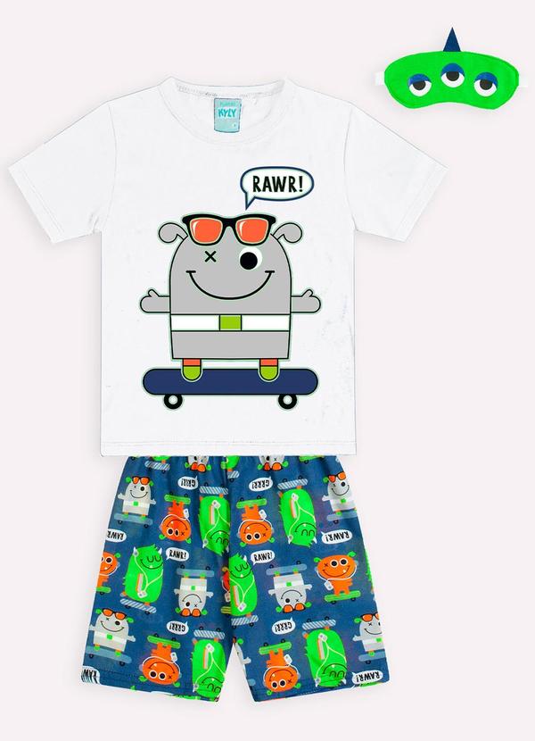 Vista 2 Pijama Infantil Menino Monstrinhos Branco Kyly Kyly