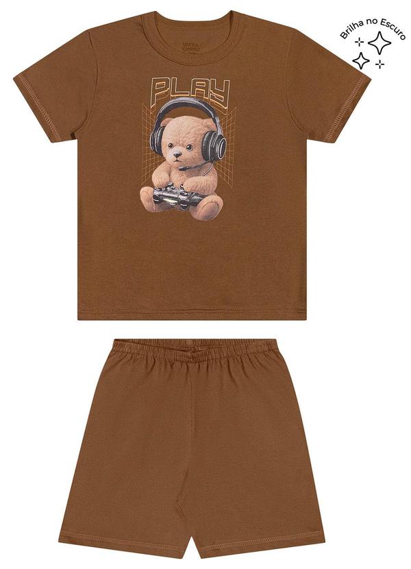 Pijama Infantil Menino Ursinho Gamer Marrom