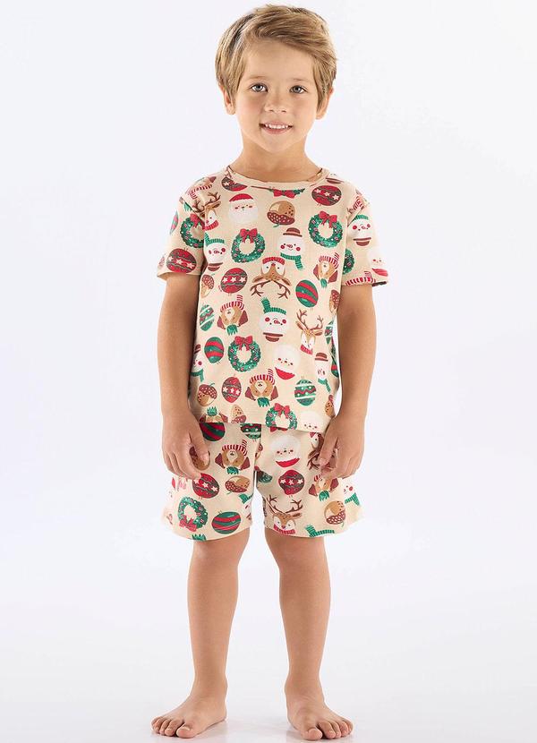 Pijama Infantil Natalino em Suedine Bege