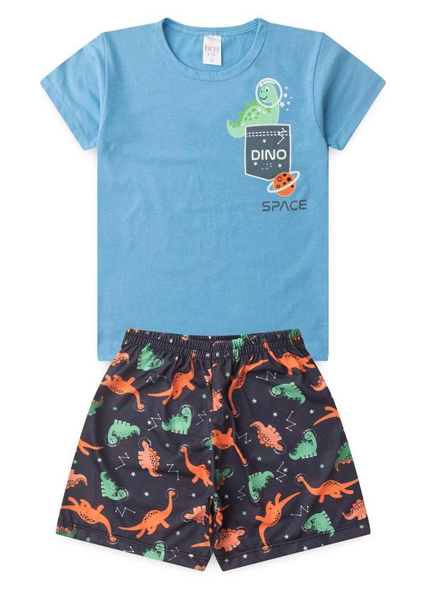 Vista 2 Pijama Masculino Verão Dino Space Azul Claro Atelie Da Crianca Atelie Da Crianca