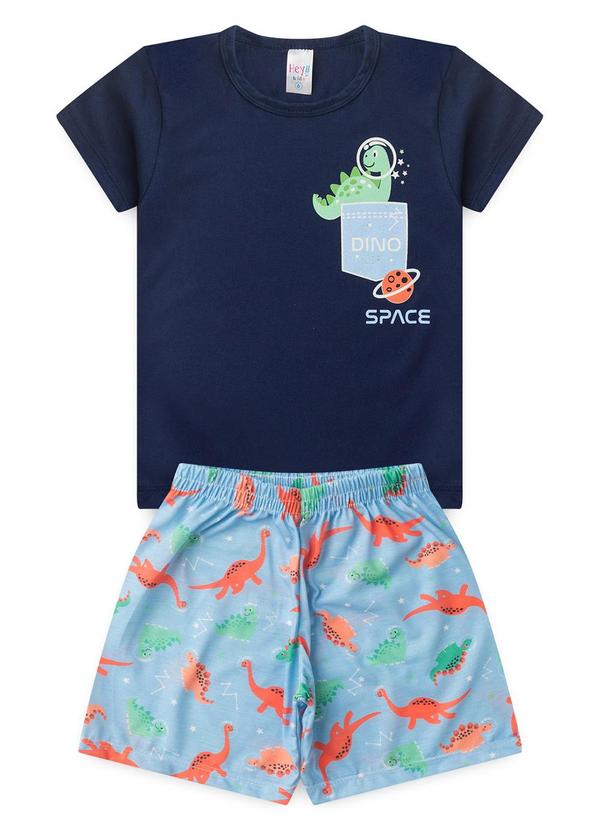 Vista 2 Pijama Masculino Verão Dino Space Azul Escuro Atelie Da Crianca Atelie Da Crianca