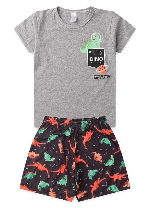 Vista 2 Pijama Masculino Verão Dino Space Cinza Atelie Da Crianca Atelie Da Crianca