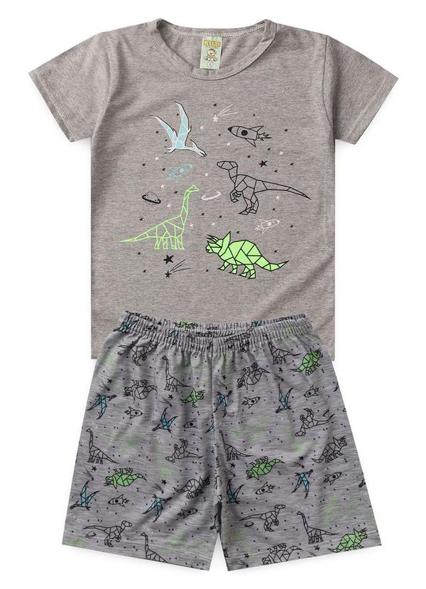 Vista 2 Pijama Masculino Verão Dinossauros Cinza Atelie Da Crianca Atelie Da Crianca