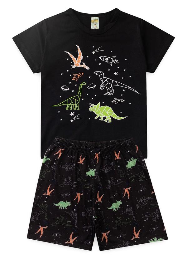 Vista 2 Pijama Masculino Verão Dinossauros Preto Atelie Da Crianca Atelie Da Crianca