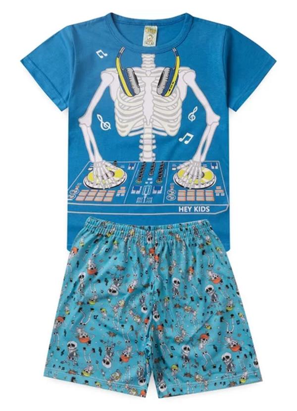Vista 2 Pijama Masculino Verão Esqueleto Azul Atelie Da Crianca Atelie Da Crianca