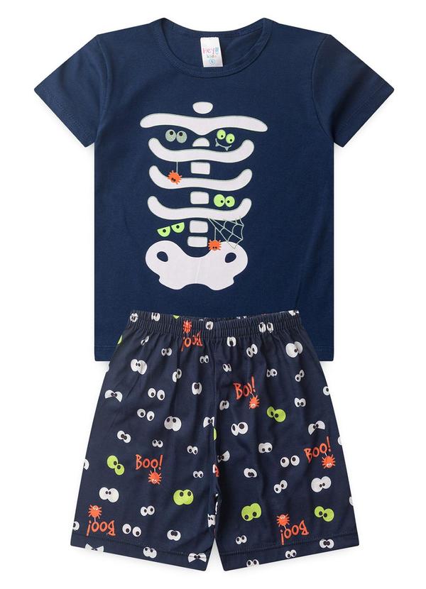 Vista 2 Pijama Masculino Verão Esqueleto Boo Azul Atelie Da Crianca Atelie Da Crianca