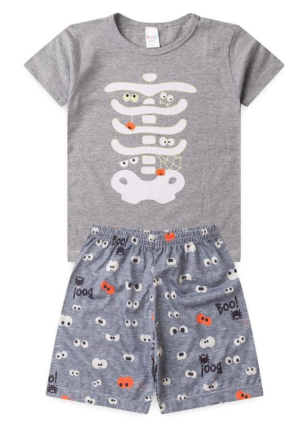 Vista 2 Pijama Masculino Verão Esqueleto Boo Cinza Atelie Da Crianca Atelie Da Crianca