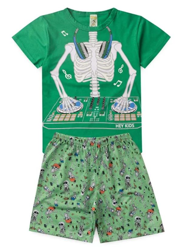 Vista 2 Pijama Masculino Verão Esqueleto Verde Atelie Da Crianca Atelie Da Crianca