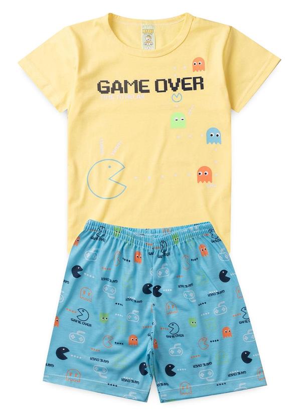 Vista 2 Pijama Masculino Verão Game Over Amarelo Atelie Da Crianca Atelie Da Crianca